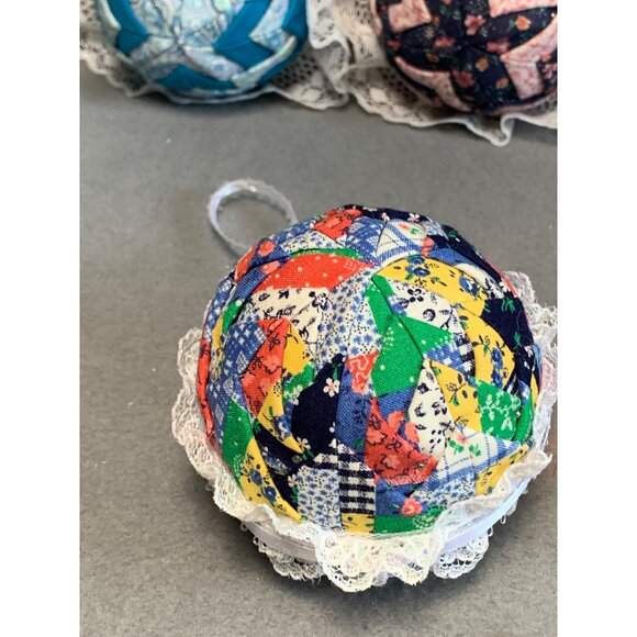 Handmade Quilted Christmas Ornaments with Lace & Ribbon Set of 6 - Picture 3 of 10